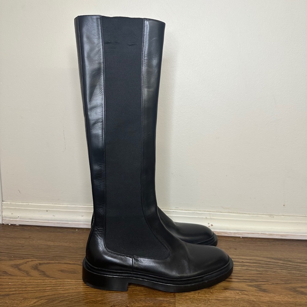 Jil Sander Black Leather Knee High Boots Elastic Sides 39.5 New w/Imperfections - Picture 6 of 11